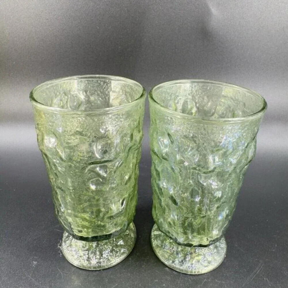 Anchor Hocking Lido Milano Crinkle Drinking Glasses Tumbler Iridescent Set‎ 2